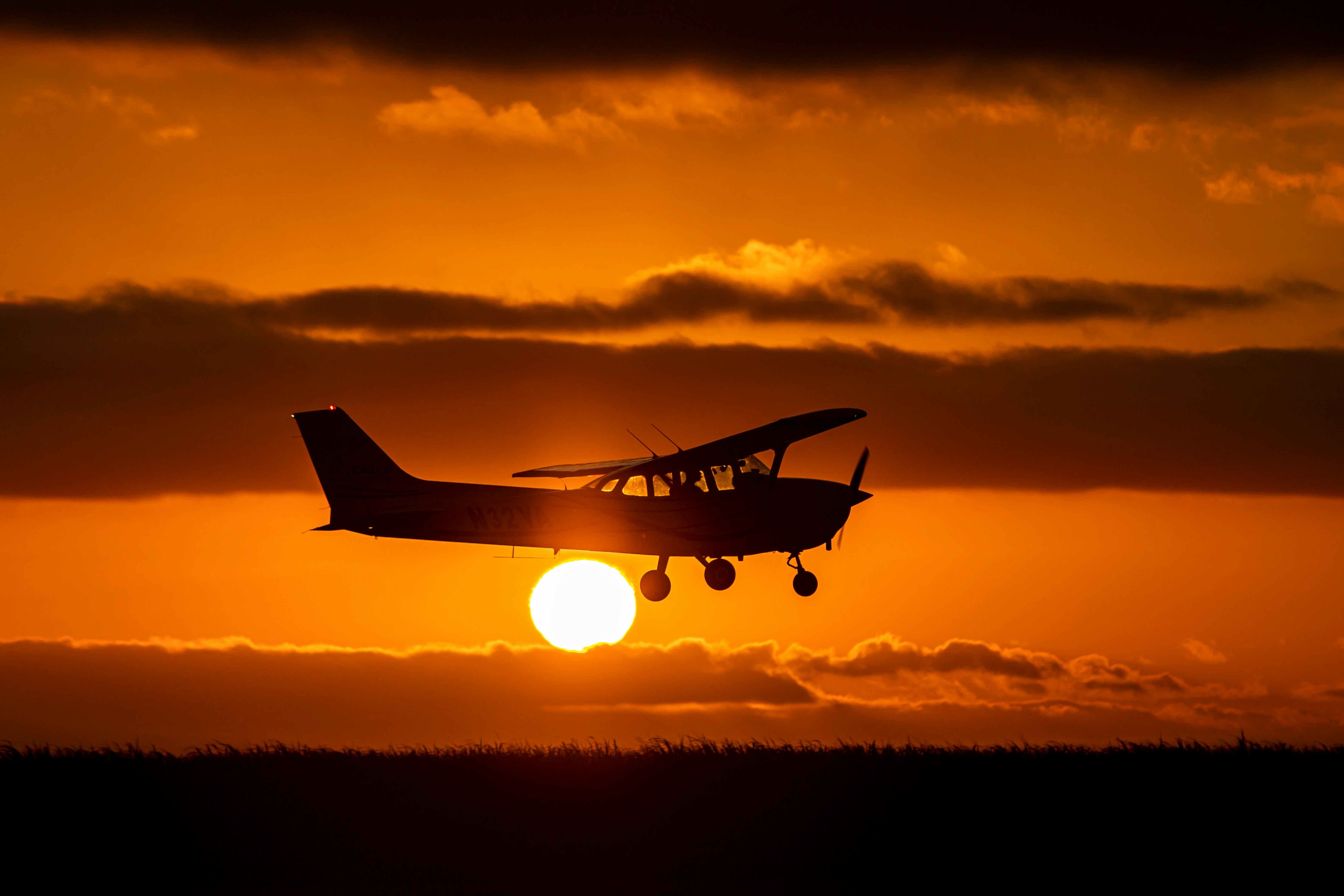 Cessna aircraft at sunset