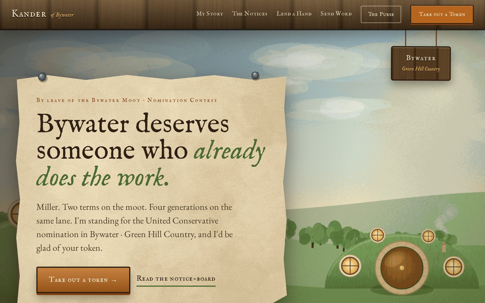 Screenshot of the fully customized, illustrated campaign website sample