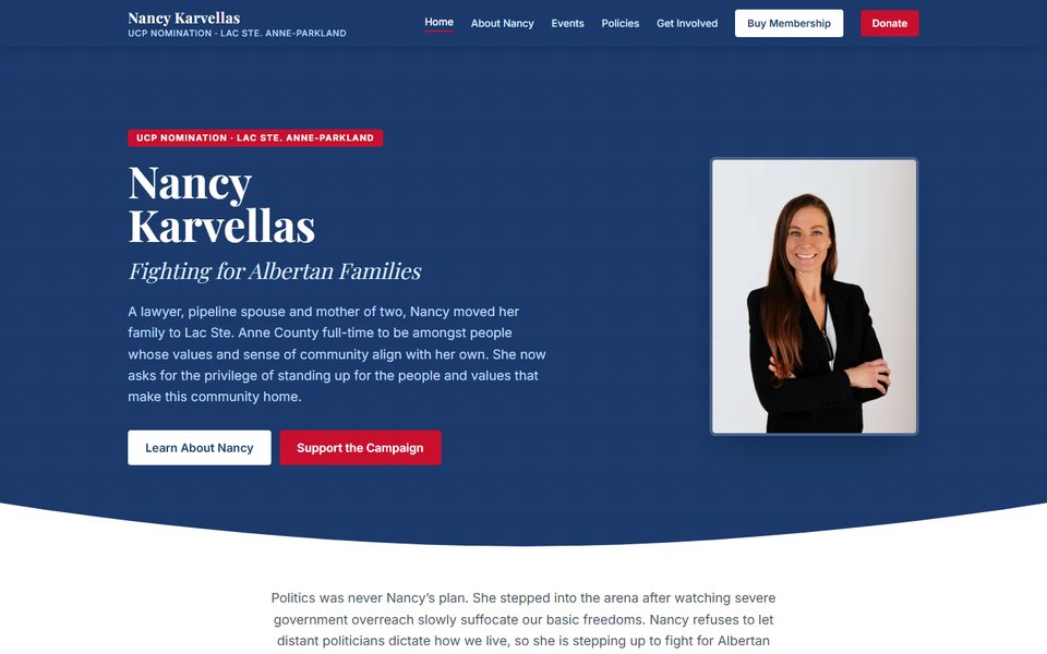 Nancy Karvellas campaign website homepage