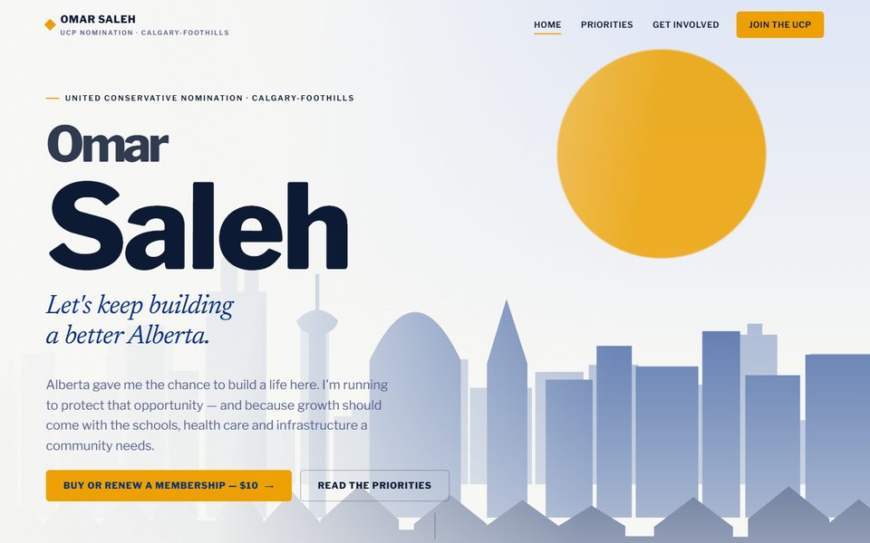 Omar Saleh campaign website homepage